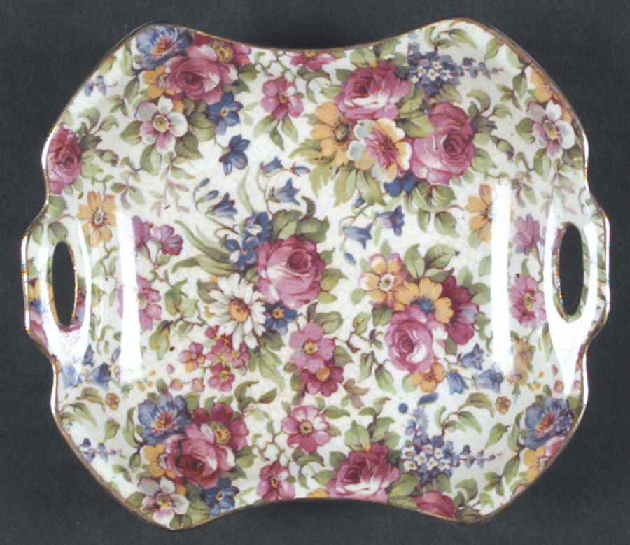 Summertime (Pre 1960, Cream Background, Gold Trim) 5" Square Sweet Meat by Royal Winton-1