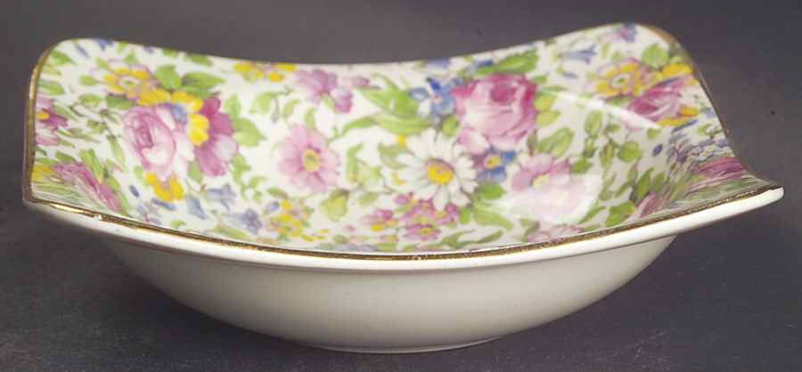 Summertime (Pre 1960, Cream Background, Gold Trim) 4" Square Sweet Meat by Royal Winton-1