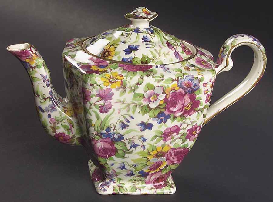 Summertime (Pre 1960, Cream Background, Gold Trim) Individual Breakfast Set Teapot & Lid by Royal Winton-1