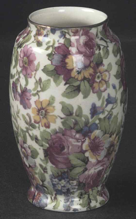 Summertime (Pre 1960, Cream Background, Gold Trim) 3" Vase by Royal Winton-1