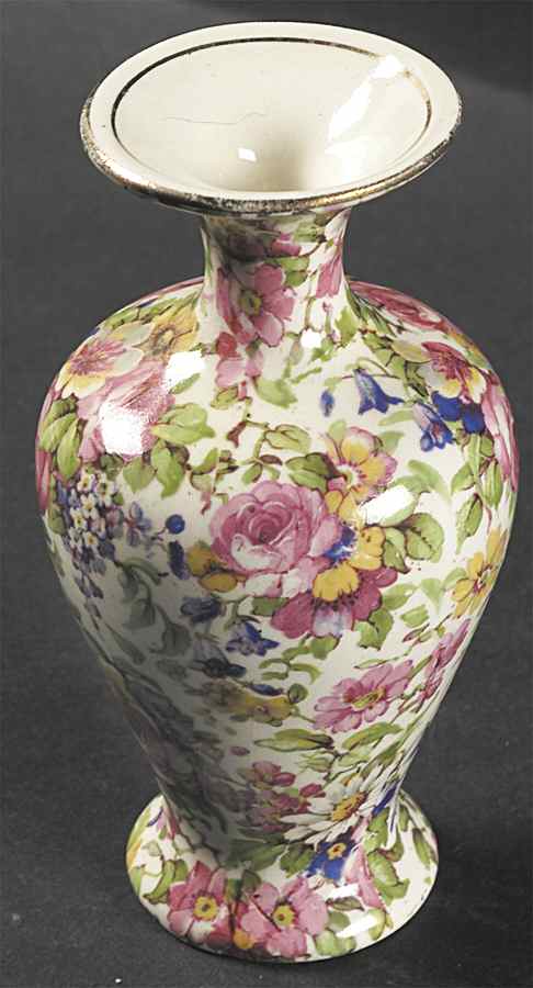 Summertime (Pre 1960, Cream Background, Gold Trim) 5" Vase by Royal Winton-1