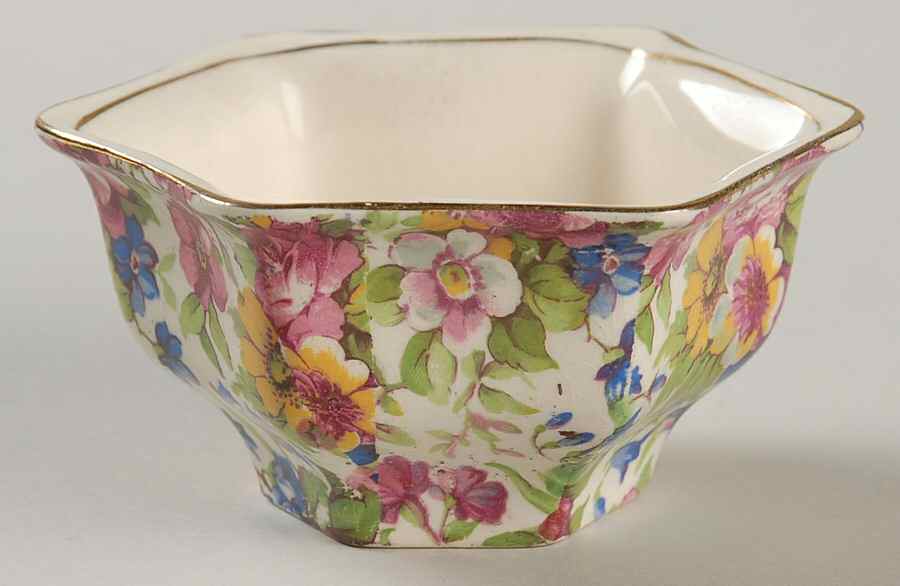Summertime (Pre 1960, Cream Background, Gold Trim) Hector Shape Open Sugar Bowl by Royal Winton-1