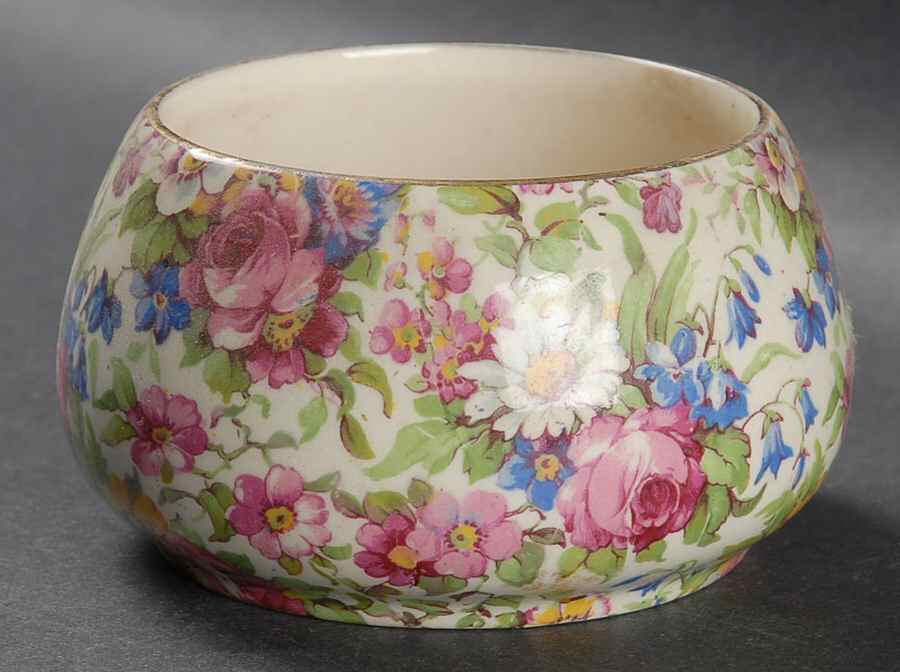 Summertime (Pre 1960, Cream Background, Gold Trim) Countess Shape Open Sugar Bowl by Royal Winton-1