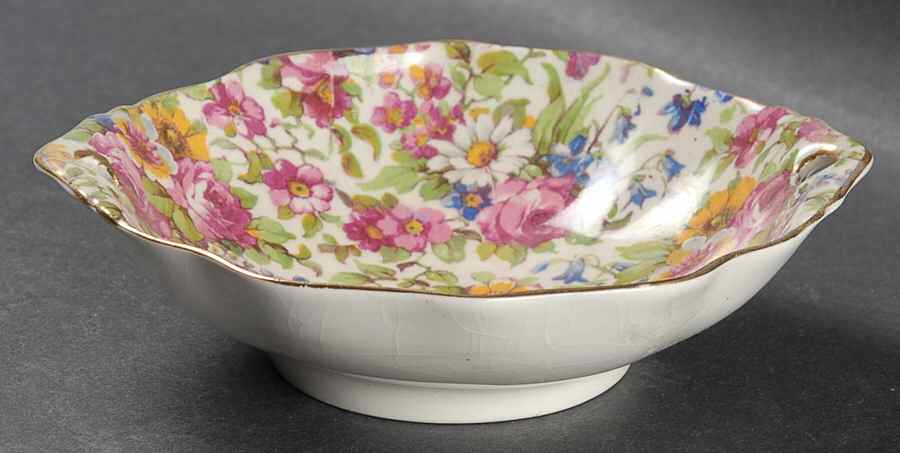 Summertime (Pre 1960, Cream Background, Gold Trim) 5" Round Nut Dish by Royal Winton-1