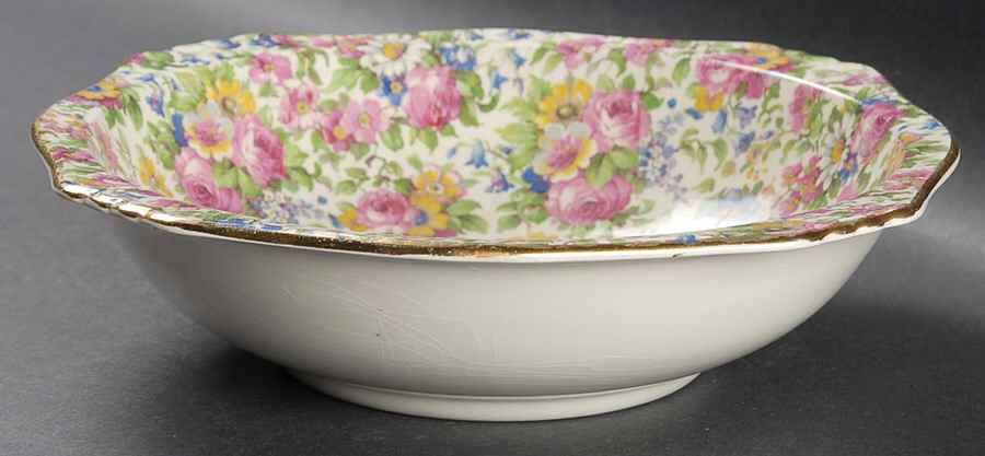 Summertime (Pre 1960, Cream Background, Gold Trim) 8" Round Vegetable Bowl by Royal Winton-1
