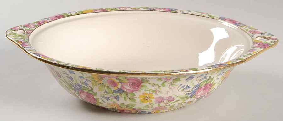 Summertime (Pre 1960, Cream Background, Gold Trim) Round Vegetable No Lid by Royal Winton-1