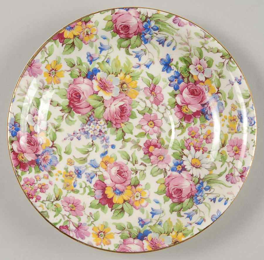 Summertime (Pre 1960, Cream Background, Gold Trim) Saucer by Royal Winton-1