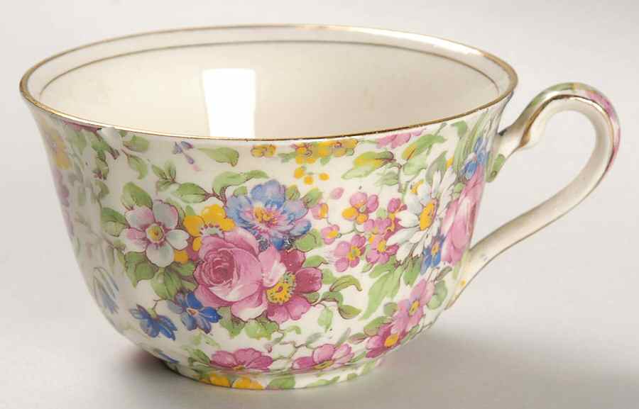 Summertime (Pre 1960, Cream Background, Gold Trim) Flat Cup by Royal Winton-1