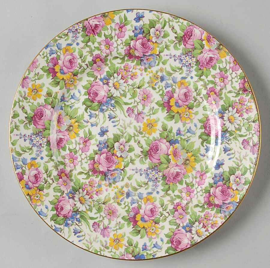 Summertime (Pre 1960, Cream Background, Gold Trim) Salad Plate by Royal Winton-1