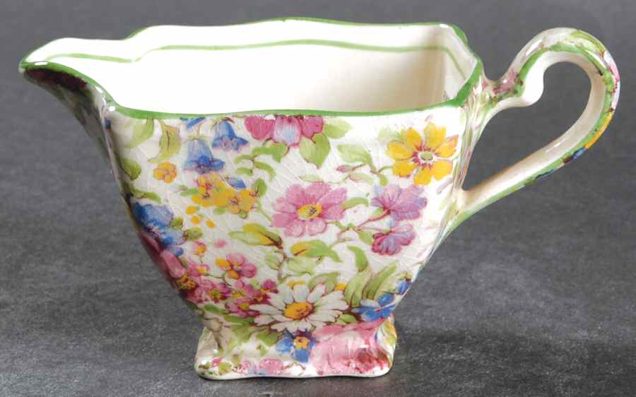 Summertime (Pre 1960, Cream Background, Green Trim) Ascot Creamer by Royal Winton-1