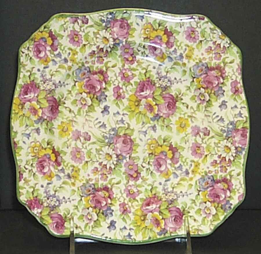 Summertime (Pre 1960, Cream Background, Green Trim) Square Salad Plate by Royal Winton-1