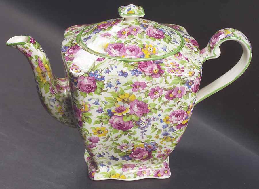 Summertime (Pre 1960, Cream Background, Green Trim) Ascot Teapot & Lid by Royal Winton-1