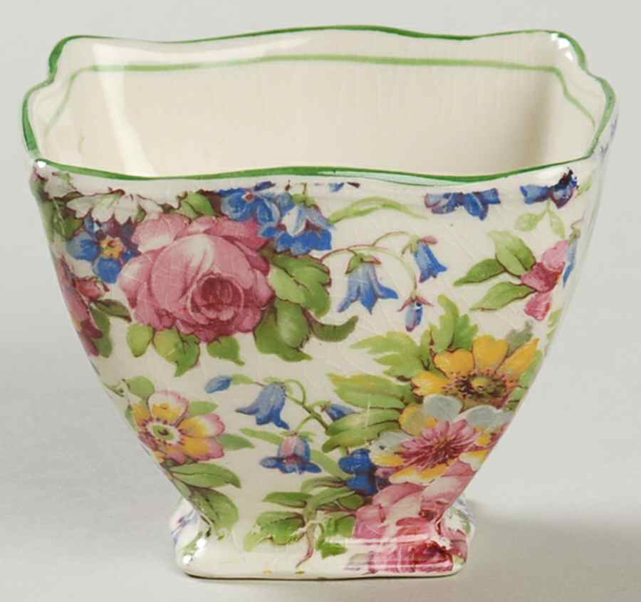 Summertime (Pre 1960, Cream Background, Green Trim) Ascot Straight Open Sugar Bowl by Royal Winton-1