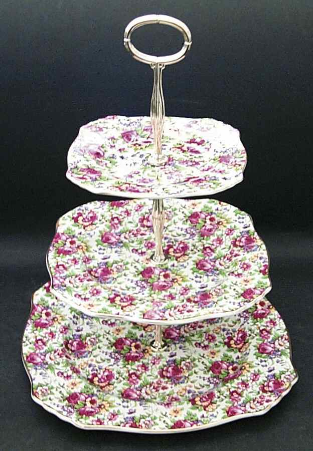 Summertime (Earthenware, Circa 1995) 3-Tiered Serving Tray (DP, SP, BB) by Royal Winton-1