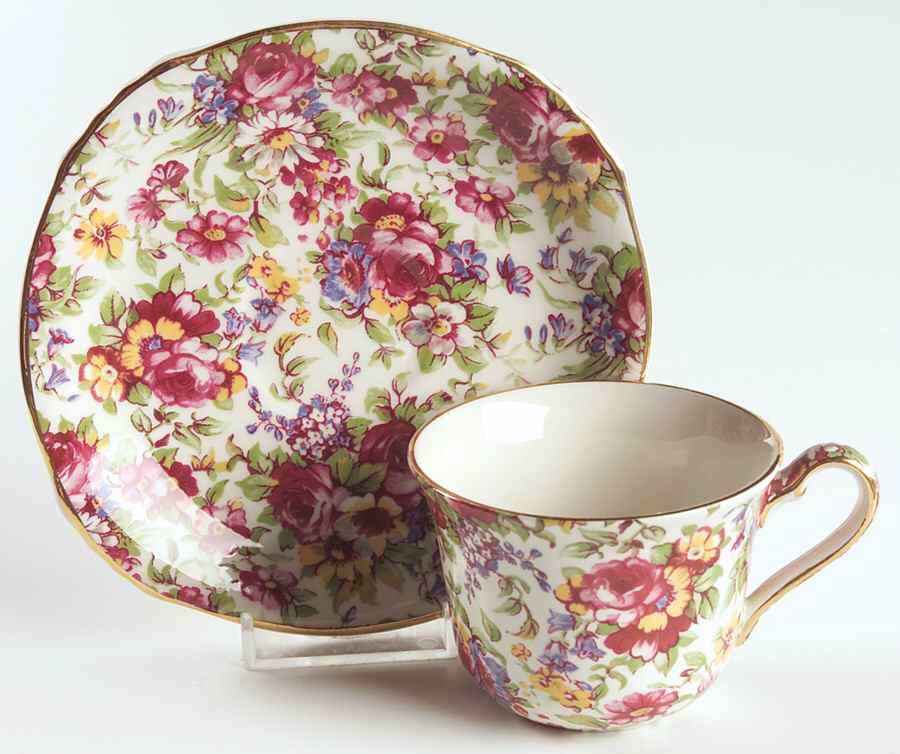 Summertime (Earthenware, Circa 1995) Flat Cup & Saucer Set by Royal Winton-1