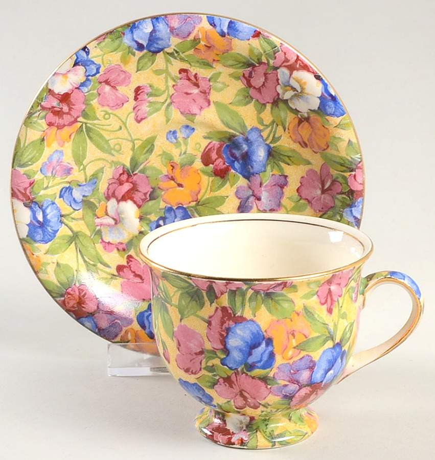 Sweet Pea Footed Cup & Saucer Set by Royal Winton-1