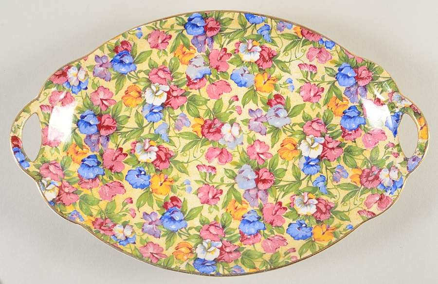 Sweet Pea Handled Malta Shape Oval Tray by Royal Winton-1