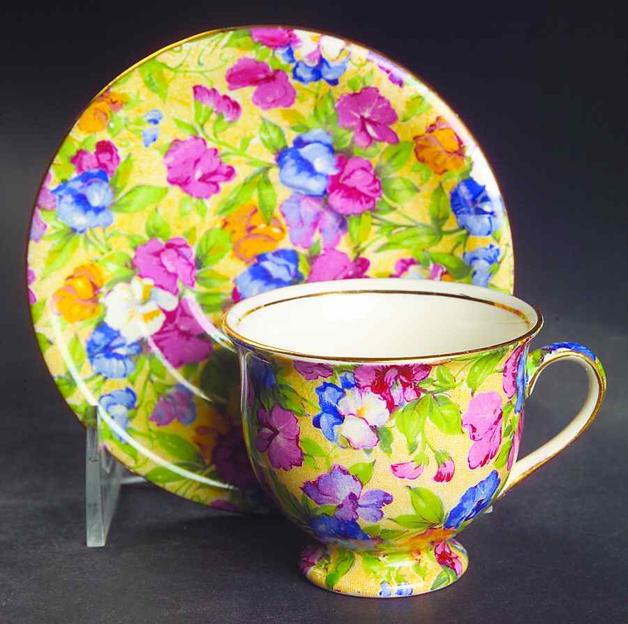 Sweet Pea Footed Demitasse Cup & Saucer Set by Royal Winton-1