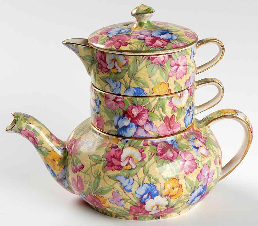 Sweet Pea Mini Teapot Stacking Set (Creamer, Sugar) by Royal Winton-1
