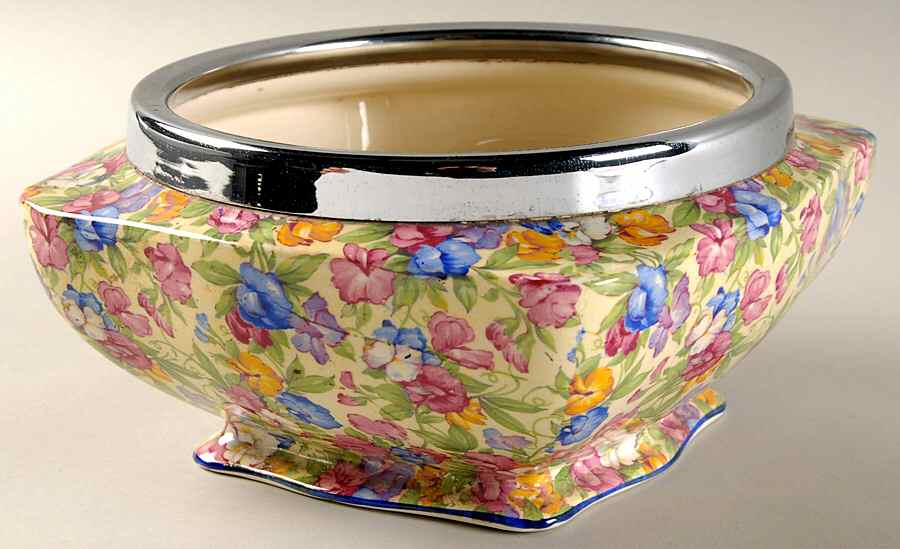 Sweet Pea 7" Salad Serving Bowl W/Metal Rim by Royal Winton-1