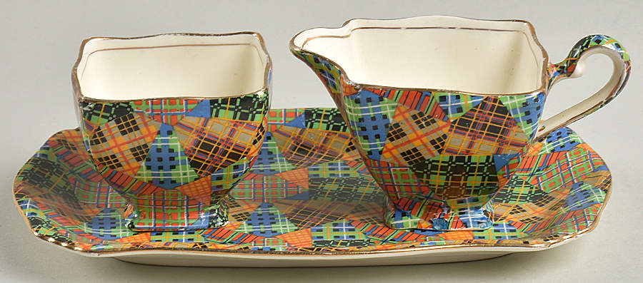 Tartans Ascot Creamer & Open Sugar with Tray by Royal Winton-1