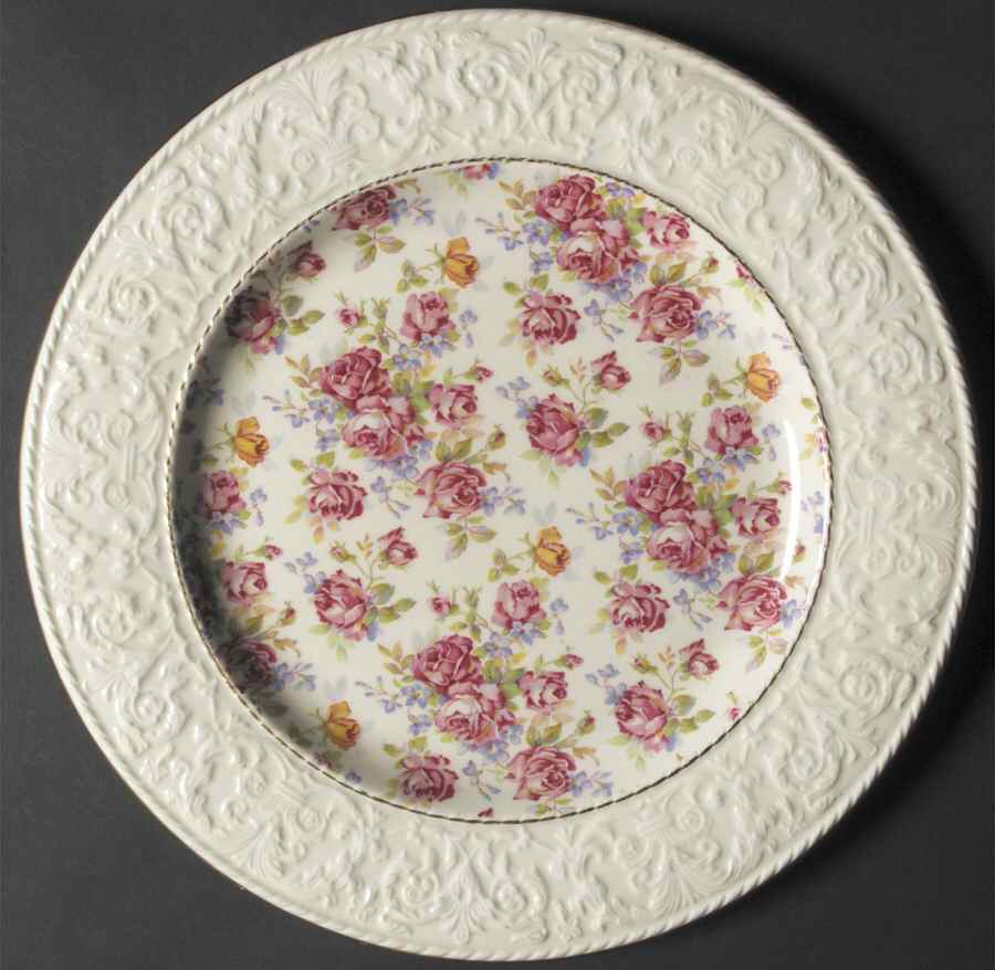 Victorian Rose Dinner Plate wWedgwood Border by Royal Winton-1
