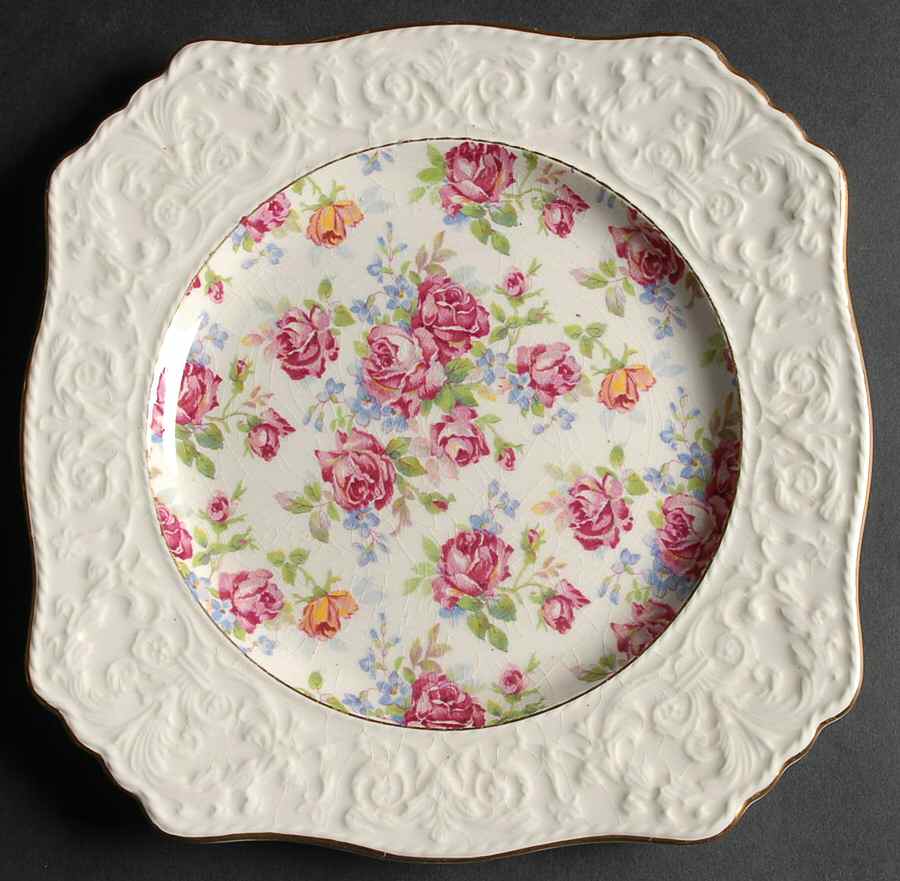 Victorian Rose Ascot Salad Plate w/Wedgwood Border by Royal Winton-1