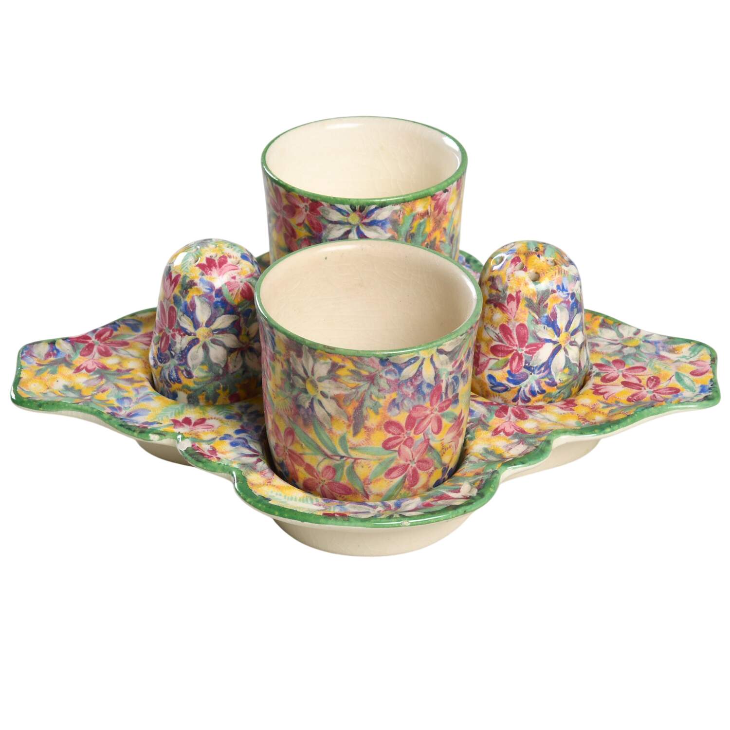 Wild Flowers 4-Piece Egg Cruet with Tray (2 Egg, S&P) by Royal Winton-1