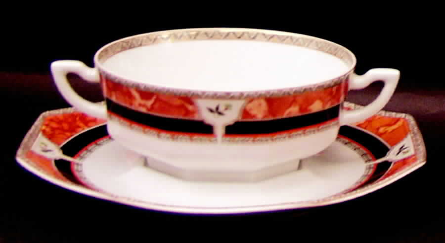 Hadrien Brown (Brique) Footed Cream Soup Bowl & Saucer Set by Royale (France)-1