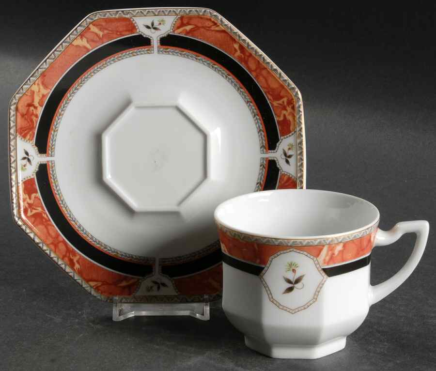 Hadrien Brown (Brique) Flat Cup & Saucer Set by Royale (France)-1