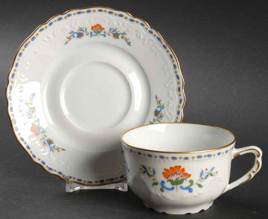 Persan Rouge Footed Cup & Saucer Set by Royale (France)-1