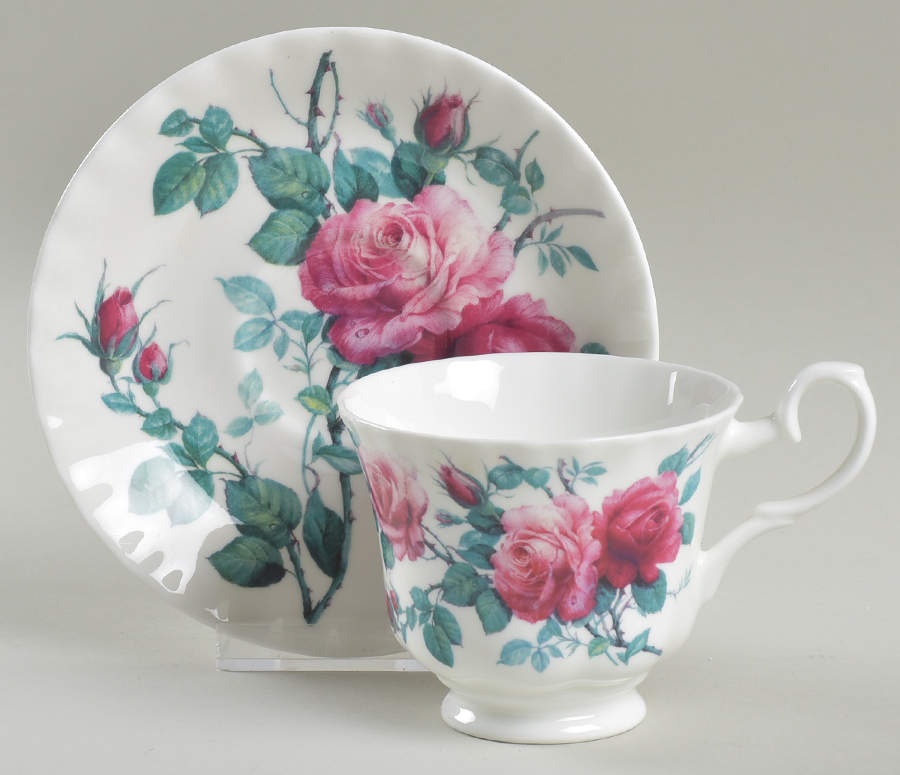 English Rose Footed Cup & Saucer Set by Roy Kirkham-1