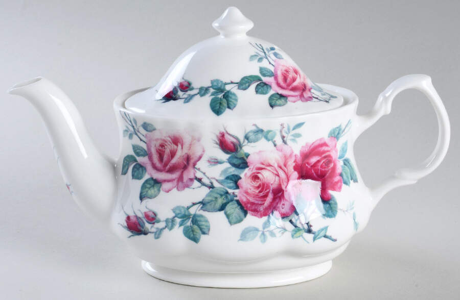 English Rose Oval Teapot & Lid by Roy Kirkham-1