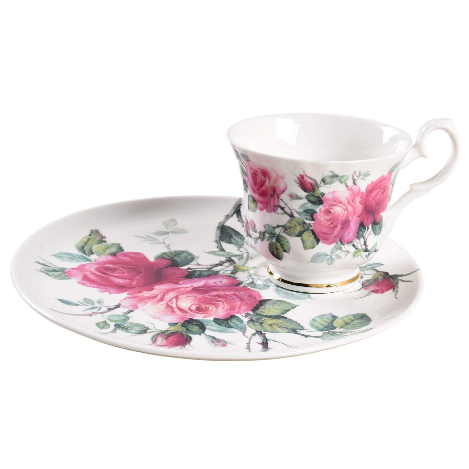 English Rose Snack Plate & Cup Set by Roy Kirkham-1