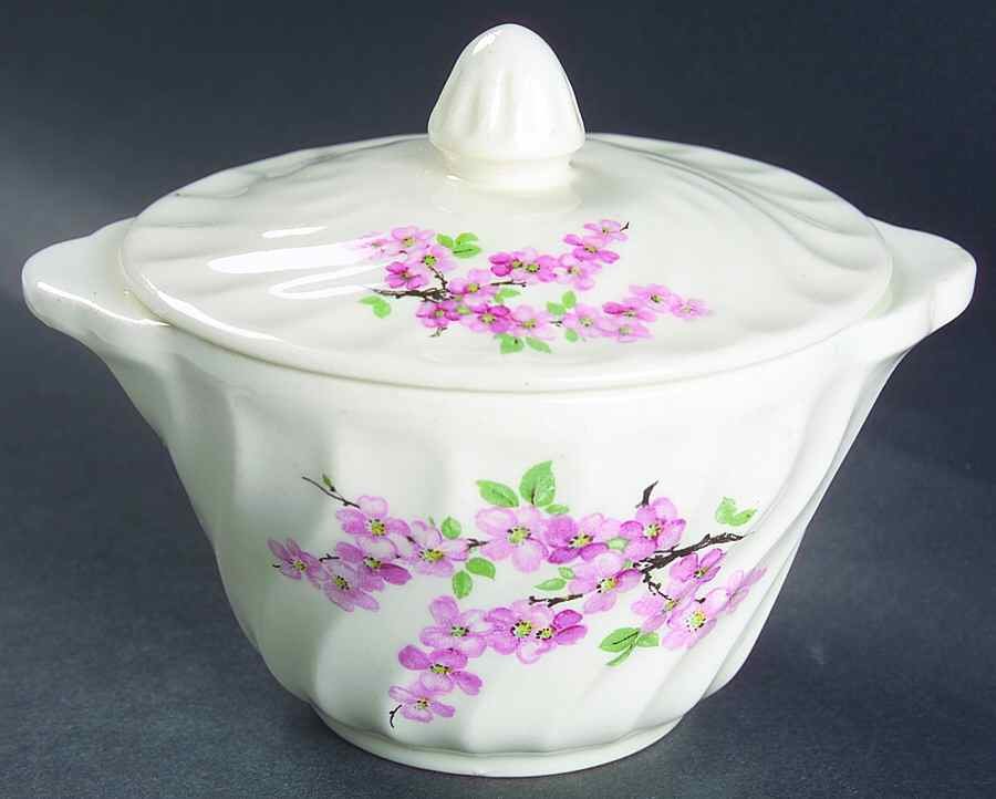 Apple Blossom Pink Sugar Bowl & Lid by Royal (USA)-1