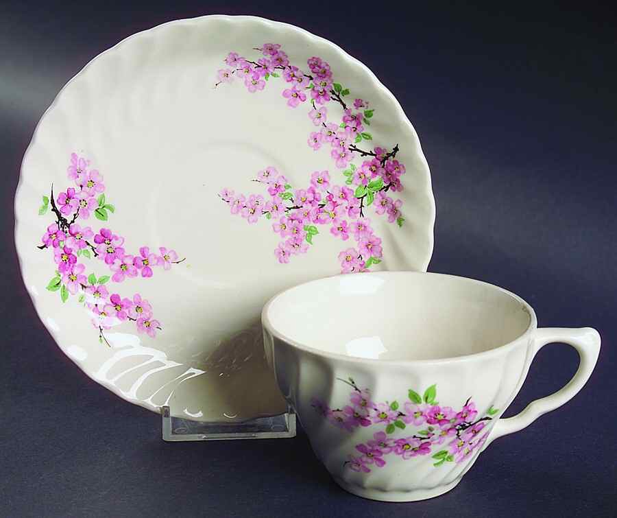 Apple Blossom Pink Flat Cup & Saucer Set by Royal (USA)-1