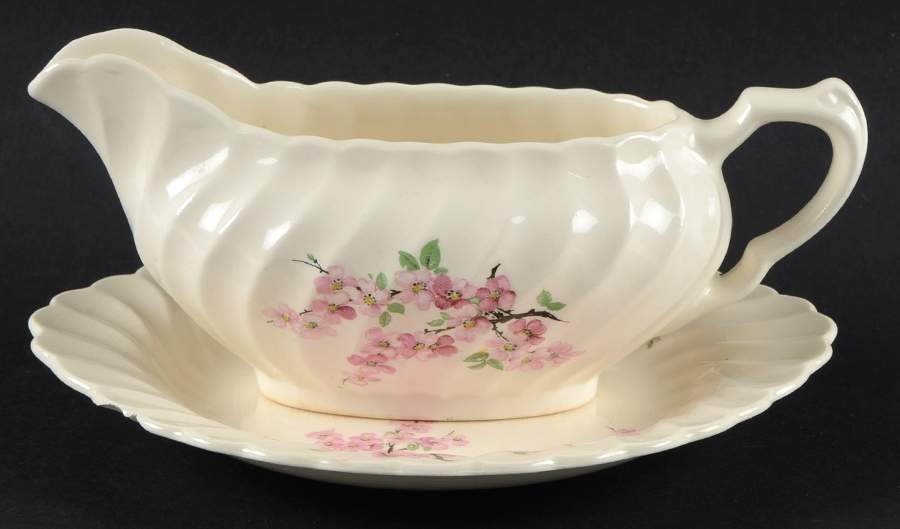 Apple Blossom Pink Gravy Boat & Underplate by Royal (USA)-1