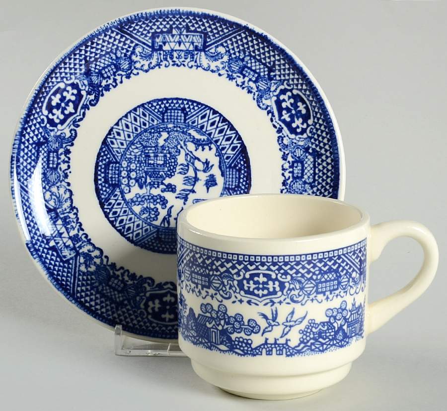Blue Willow Flat Cup & Saucer Set by Royal (USA)-1