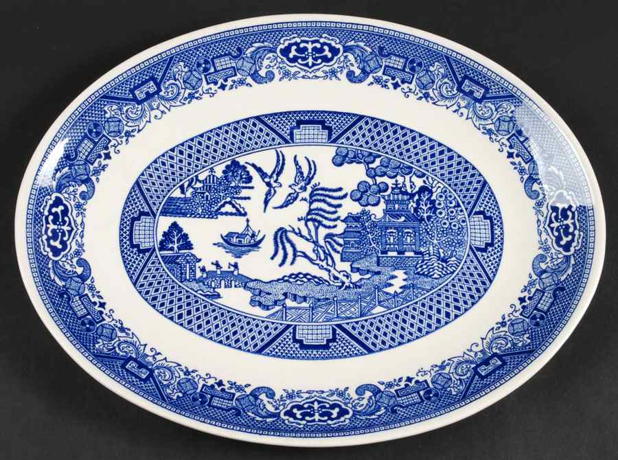 Blue Willow 13" Oval Serving Platter by Royal (USA)-1