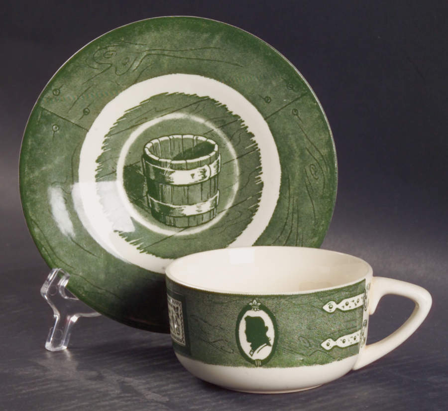Colonial Homestead Green Flat Cup & Saucer Set by Royal (USA)-1