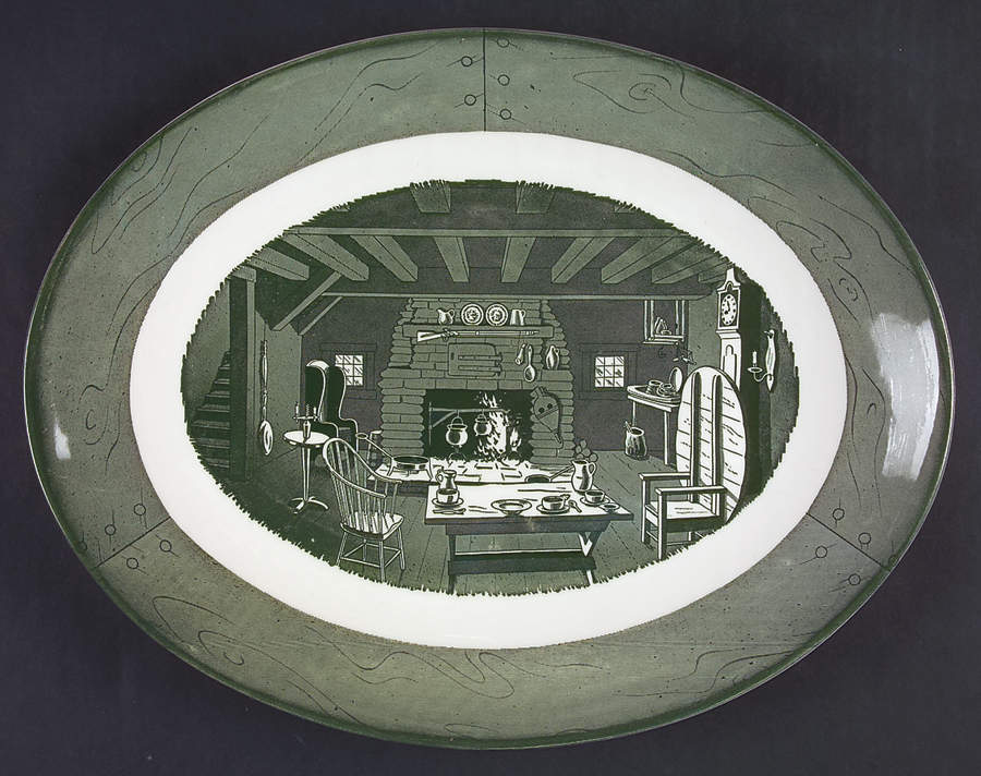 Colonial Homestead Green 13" Oval Serving Platter by Royal (USA)-1