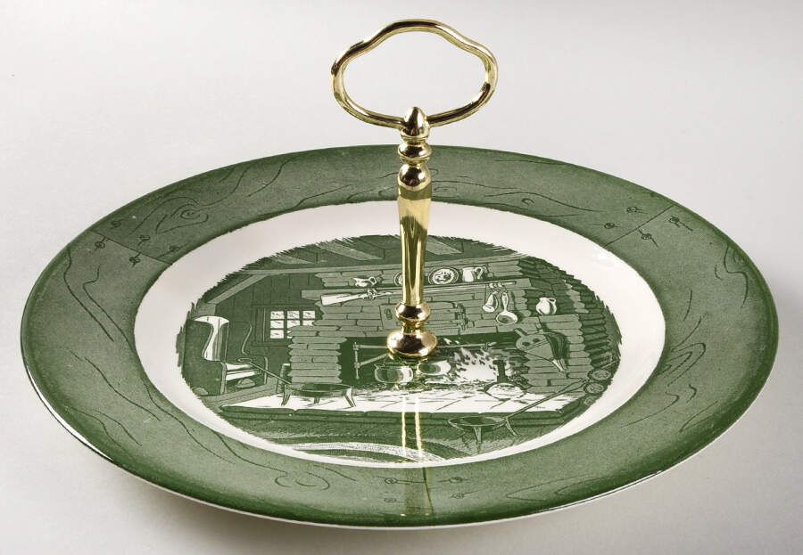 Colonial Homestead Green Round Serving Plate with Handle (DP) by Royal (USA)-1