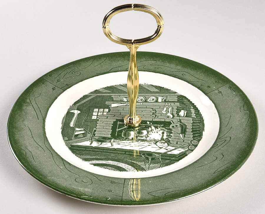 Colonial Homestead Green Round Serving Plate with Center Handle (Dp) Hc by Royal (USA)-1