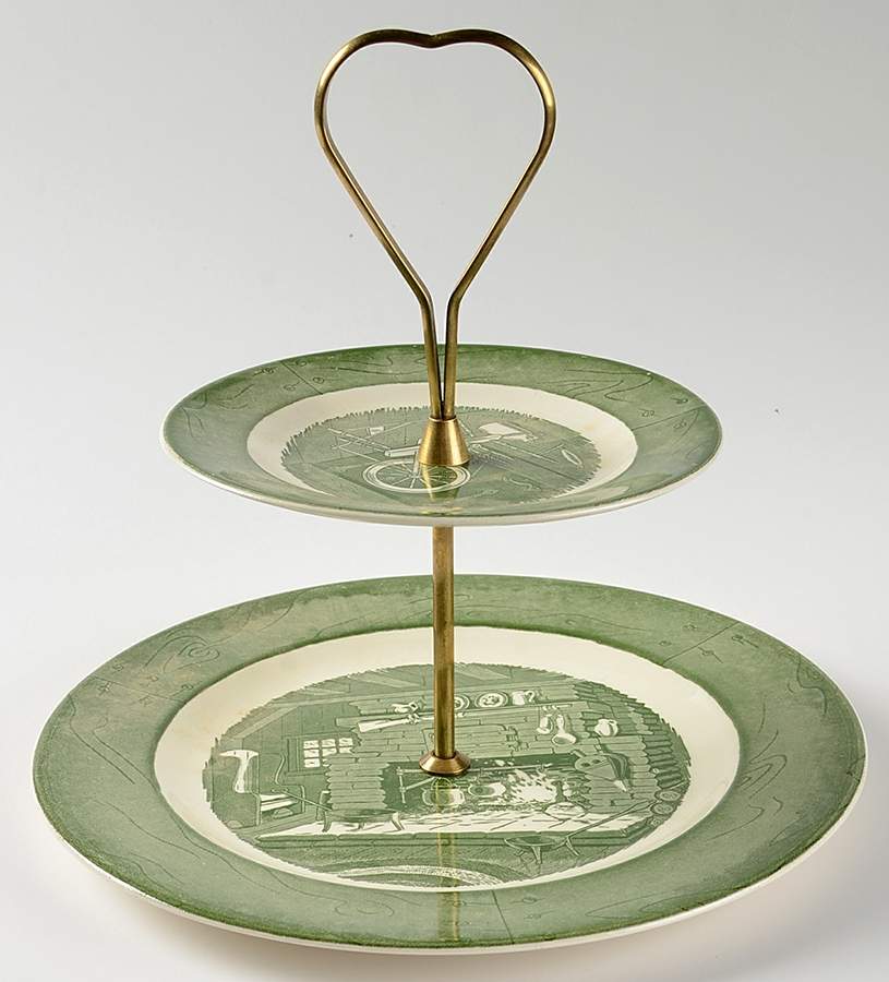Colonial Homestead Green 2 Tiered Serving Tray (Lunch & Bread/Butter Plate) by Royal (USA)-1