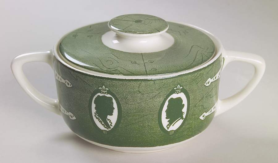 Colonial Homestead Green Sugar Bowl & Lid by Royal (USA)-1