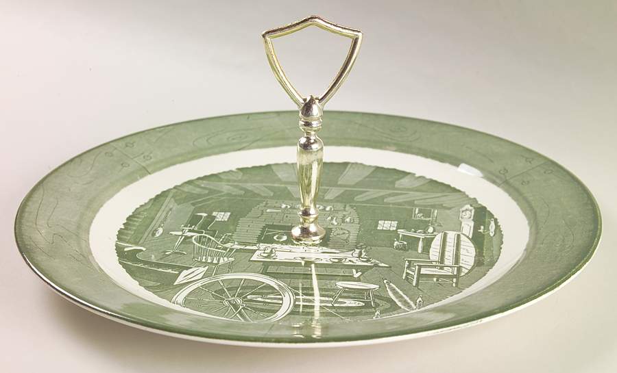 Colonial Homestead Green Round Serving Plate with Handle (DP) by Royal (USA)-1