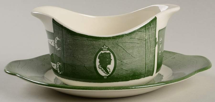 Colonial Homestead Green Round Gravy Boat & Underplate by Royal (USA)-1