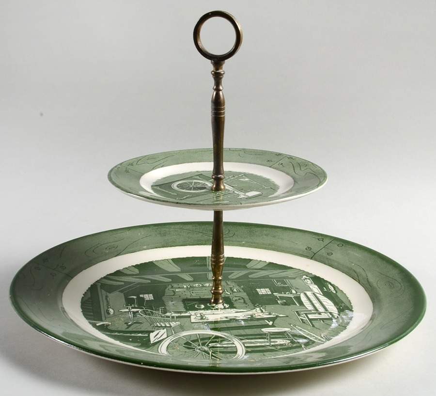 Colonial Homestead Green 2 Tiered Serving Tray (Dinner & Salad Plate) by Royal (USA)-1