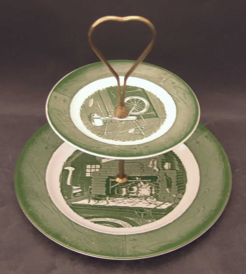 Colonial Homestead Green 2 Tiered Serving Tray (Dinner&Bread/Butter Plate) by Royal (USA)-1