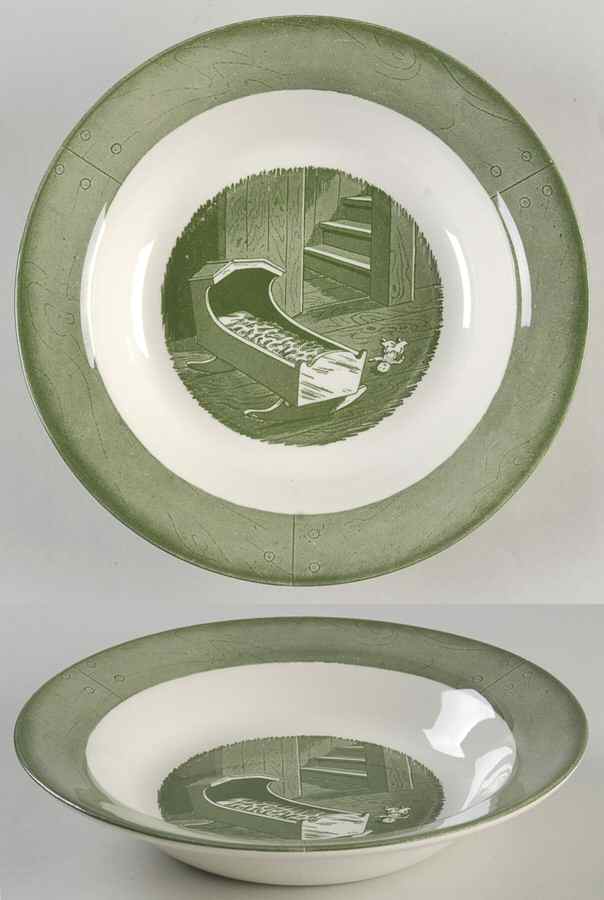 Colonial Homestead Green Rim Soup Bowl by Royal (USA)-1